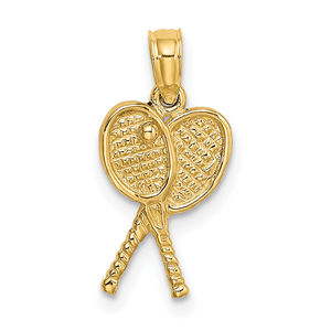 Million Charms 14k Yellow Gold Sports Tennis Racquets Necklace Charm Pendant